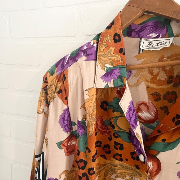 Insanely good Vintage Blouse Mixed print Floral Scarf Animal Mobwife Sz 20 - Picture 4 of 14